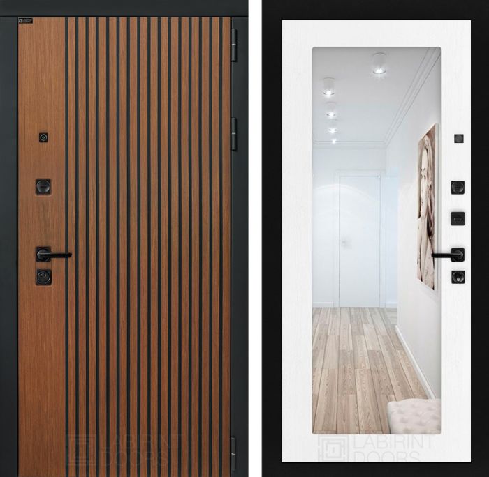 Входная дверь Лабиринт STORM с Зеркалом 18 - Белое дерево