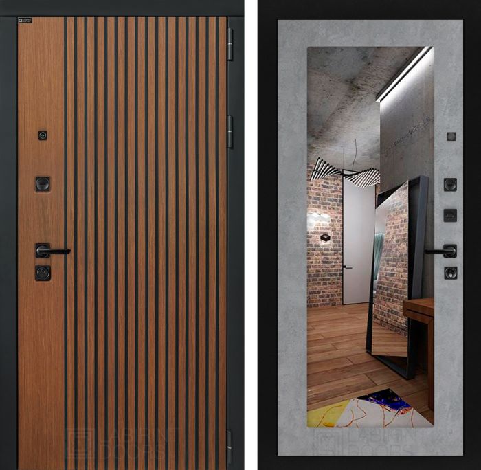 Входная дверь Лабиринт STORM с Зеркалом 18 - Бетон светлый