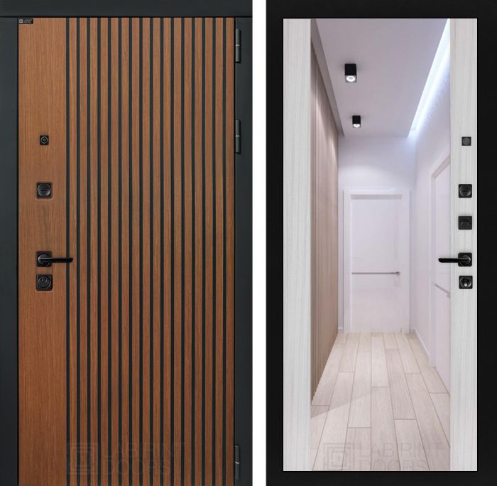 Входная дверь Лабиринт STORM с Зеркалом Максимум - Сандал белый