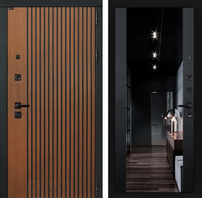 Входная дверь Лабиринт STORM с Зеркалом тонированным Максимум - Черный кварц