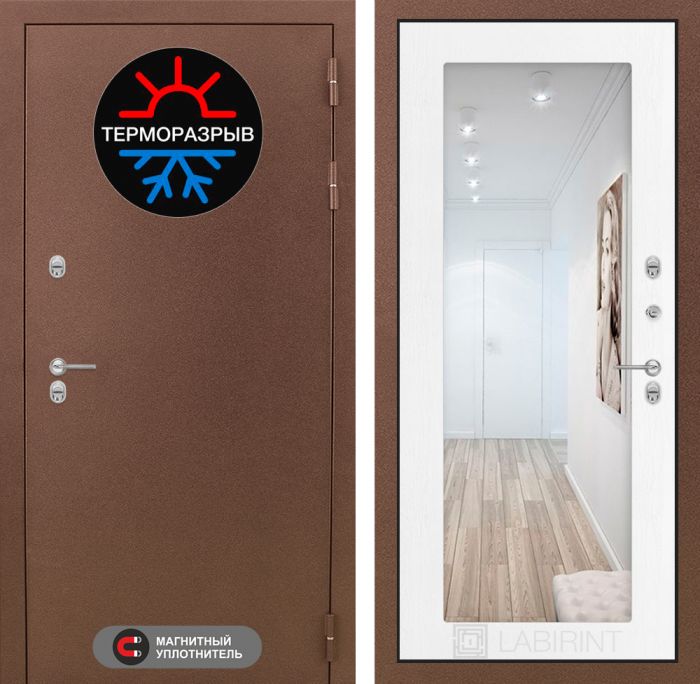 Входная дверь Лабиринт Термо Магнит с Зеркалом 18 - Белое дерево