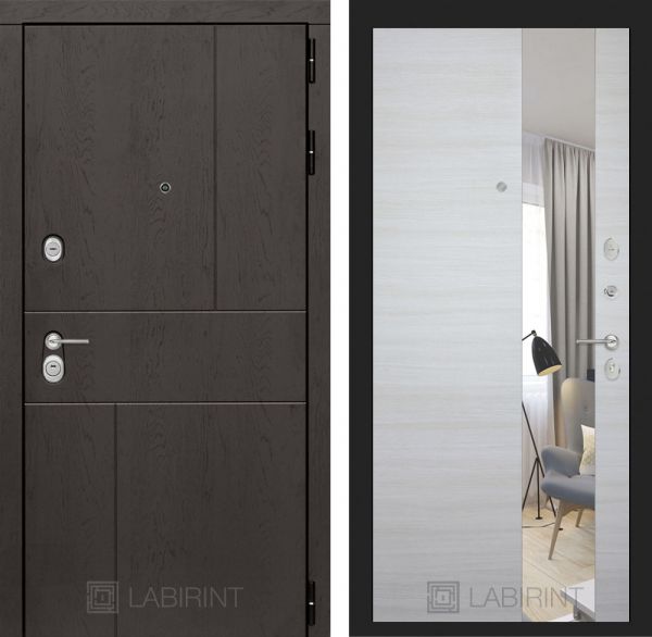 Входная дверь Лабиринт URBAN с Зеркалом - Акация светлая горизонтальная