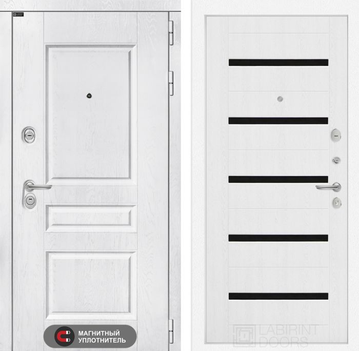 Входная дверь Лабиринт VERSAL 01 - Белое дерево, стекло черное