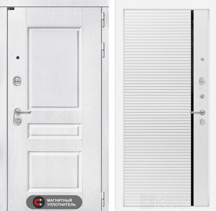 Входная дверь Лабиринт VERSAL 22 - Белый софт, черная вставка